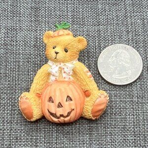 Cherished Teddies Enesco Pin Brooch Halloween 1995 Pumpkin Teddy Bear Polka Dot
